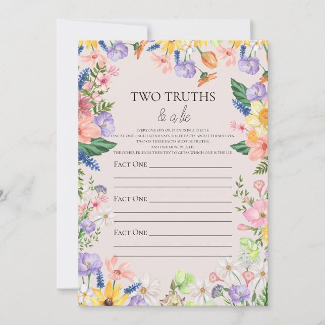 Wildblume Zwei Wahrheiten und eine Lie Baby Game C Einladung (Vorderseite)