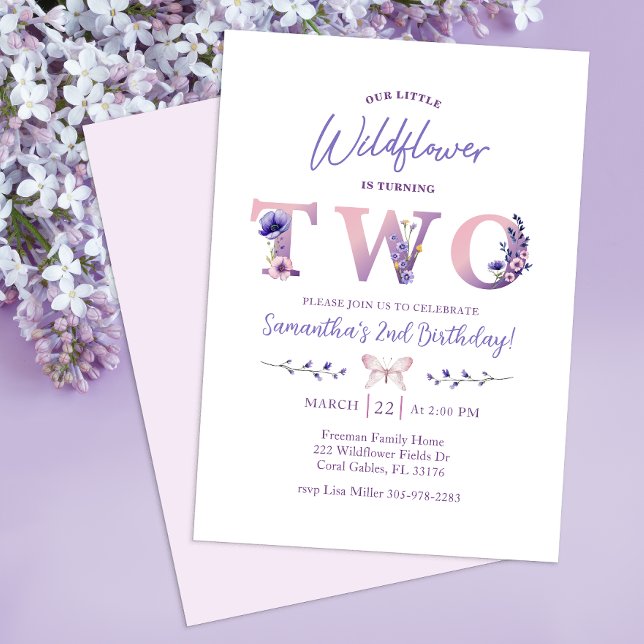Wildblume Zweite Geburtstagspartei Einladung (Typography Wildflower Invite)