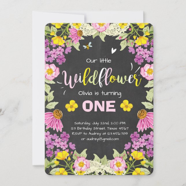 Wildblumegeburtstagseinladung Blumenmädchenrosa Einladung (Vorderseite)