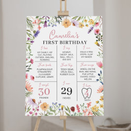 Wildblumen 1. Geburtstag Meilenstein-Zeichen Poster