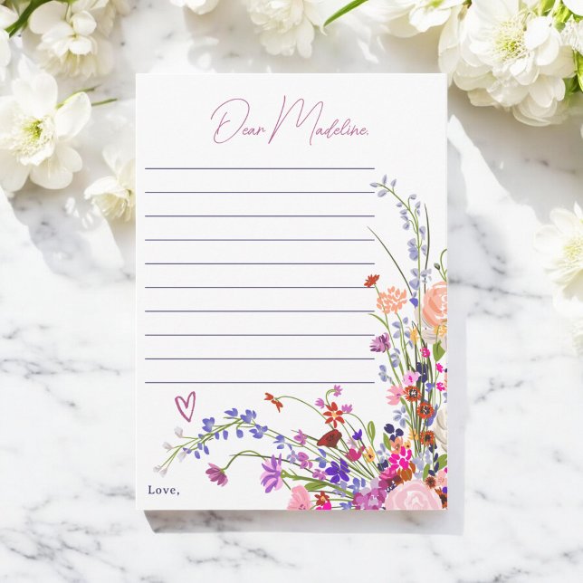 Wildblumen 1. Geburtstagszeit Kapsel Brief Einladung (Wildflowers 1st birthday time capsule Letter Invitation)