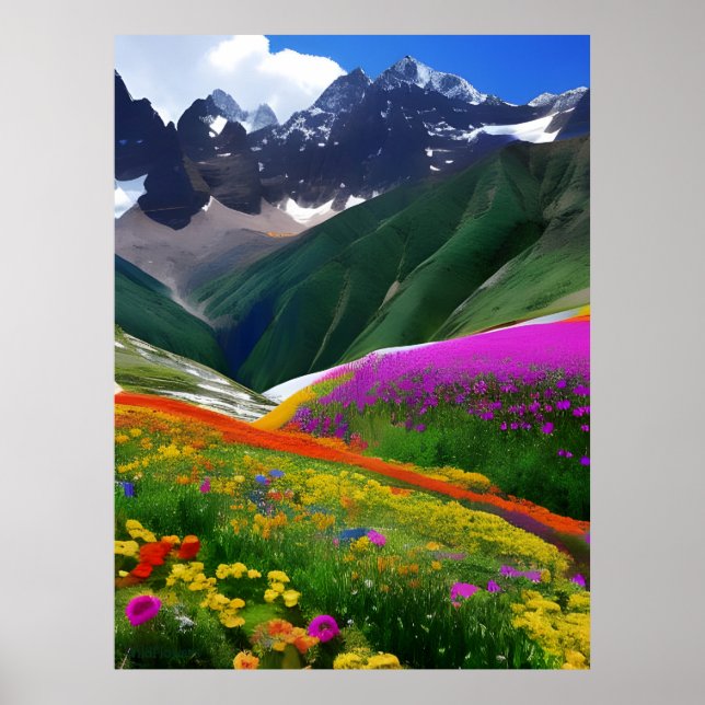 Wildblumen AI Fantasy Digital Art Print Landschaft Poster (Vorne)