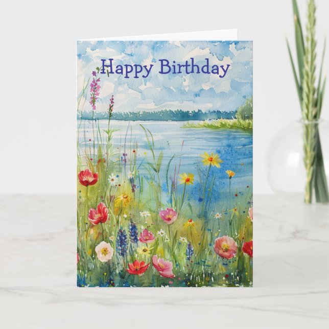 Wildblumen am See Geburtstag Karte (Vorderseite)