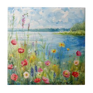 Wildblumen an einem See Fliese