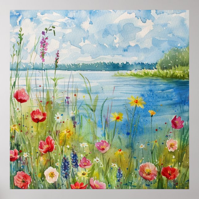 Wildblumen an einem See Poster (Vorne)
