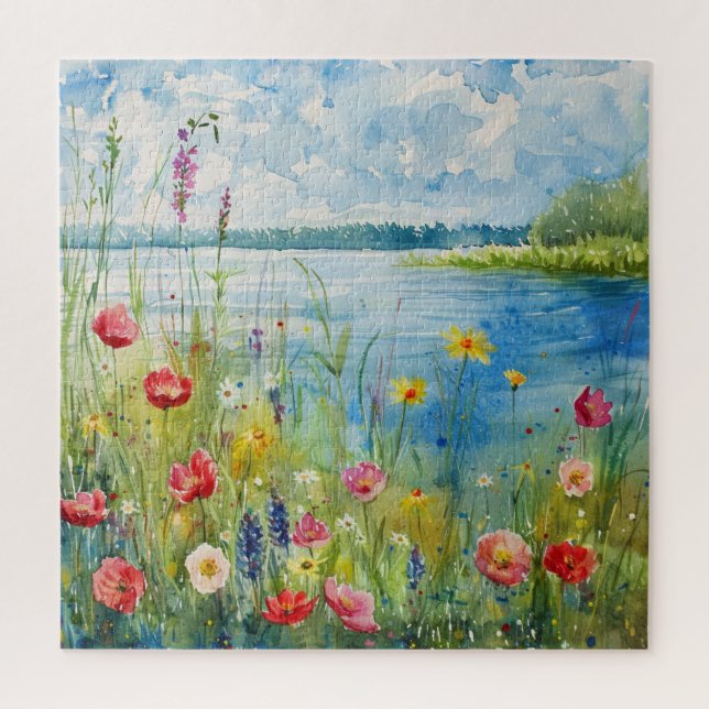 Wildblumen an einem See Puzzle (Vertikal)