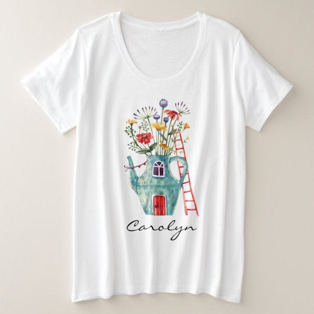 Wildblumen Aquamarin Teapot Mendrisiotto Große Größe T-Shirt (Design vorne)