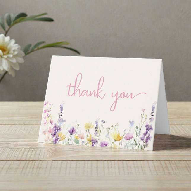 Wildblumen-Aquarell-Baby-Mädchen-Shower Dankeskarte (Wildflower Watercolor Baby Girl Shower Thank You Card)