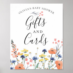Wildblumen-Aquarell-Blumen-Baby-Geschenkkarten-Sch Poster