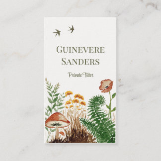 Wildblumen-Aquarell-Botanik Farn Pilz Visitenkarte