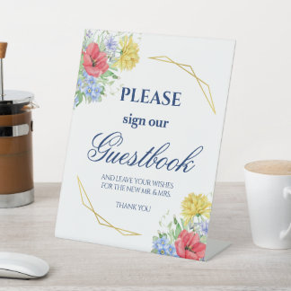 Wildblumen Aquarell Bouquet Gästebuch-Zeichen Sockelschild
