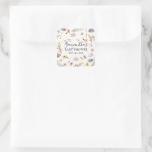 Wildblumen-Aquarell-Mädchen-Blumen-Baby-Party Quadratischer Aufkleber