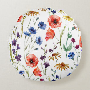 Wildblumen Aquarell Mohn Kamille Hintergrund Rundes Kissen