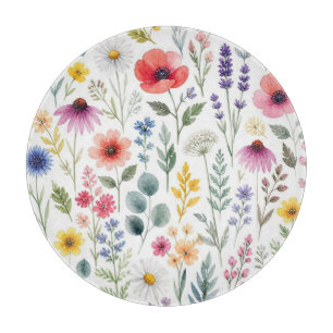 Wildblumen-Aquarell-Wiese Botanische Blumen Schneidebrett