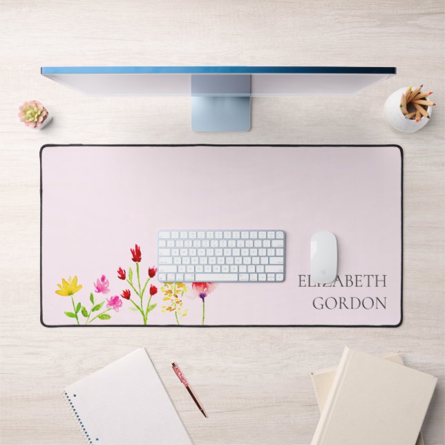 Wildblumen Aquarellfarben Boho Chic Moderne Schreibtischunterlage (Büro 1)