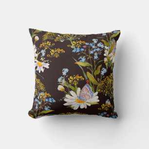 Wildblumen: Aquarellfarben mit schwarzem Hintergru Kissen
