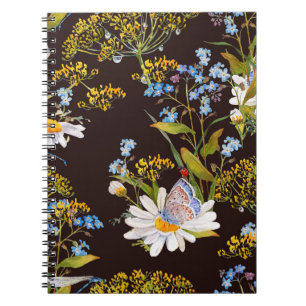 Wildblumen: Aquarellfarben mit schwarzem Hintergru Notizblock