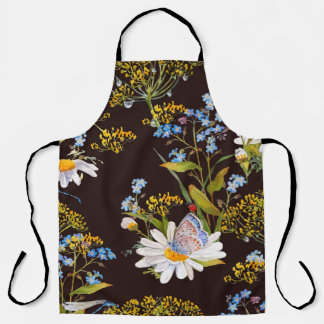 Wildblumen: Aquarellfarben mit schwarzem Hintergru Schürze
