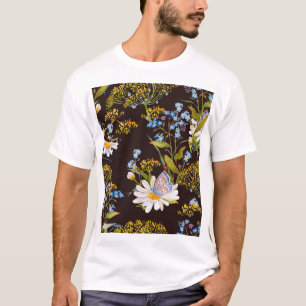 Wildblumen: Aquarellfarben mit schwarzem Hintergru T-Shirt