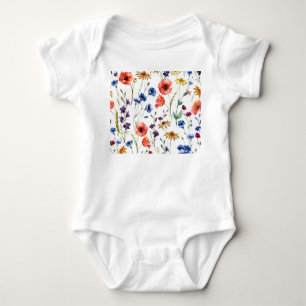 Wildblumen Aquarellmohn Kamille Hintergrund Baby Strampler