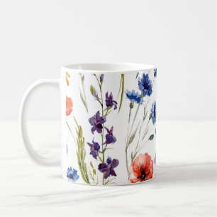 Wildblumen Aquarellmohn Kamille Hintergrund Kaffeetasse