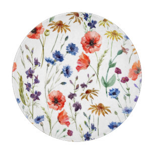 Wildblumen Aquarellmohn Kamille Hintergrund Schneidebrett