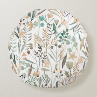 Wildblumen Aquarellmuster nahtlos. Blume Rundes Kissen