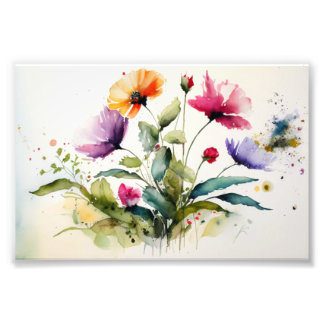 Wildblumen, Aquarellstil, Malerei, Wandkunst Fotodruck