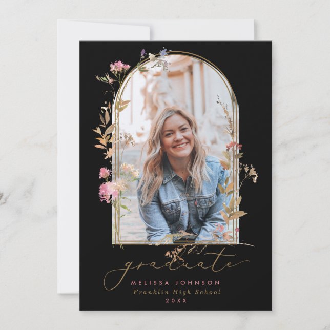 Wildblumen Arch Black Foto Abschluss Ankündigung (Vorderseite)