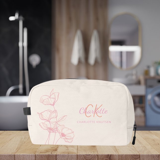 Wildblumen Art Pink Creme Monogramm Name Waschbeutel (Von Creator hochgeladen)