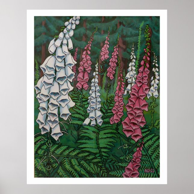 Wildblumen Art Poster Foxglove Blume Malerei (Vorne)