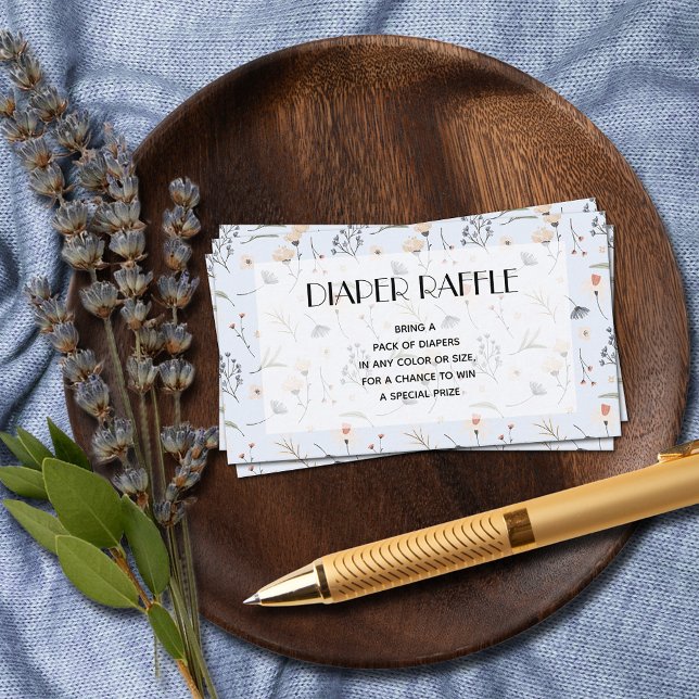 Wildblumen auf Blue Boy Baby Duschdusche Windelwan Begleitkarte (Wildflowers on Blue Diaper Raffle Boy Baby Shower Enclosure Cards)