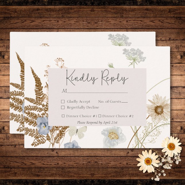 Wildblumen auf Cream Wedding Two Dinner RSVP Karte (Wildflowers on Cream Wedding Two Dinner RSVP Card)