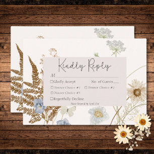 Wildblumen auf Creme Hochzeit drei Abendessen RSVP Karte