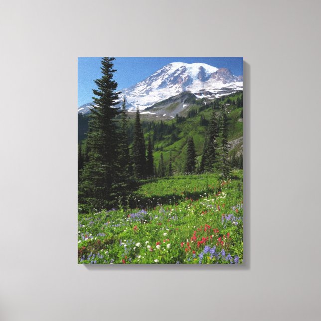 Wildblumen auf dem Rainier Leinwanddruck (Vorderseite)