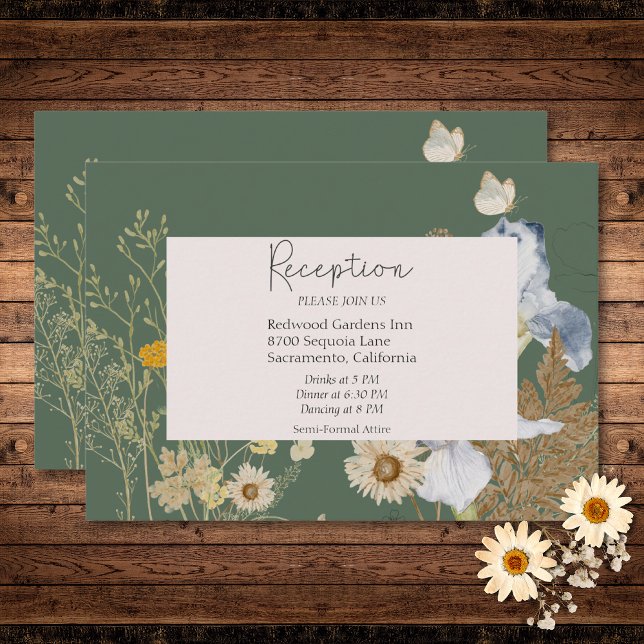 Wildblumen auf der Hochzeitskarte Begleitkarte (Wildflowers on Sage Wedding Details Enclosure Card)