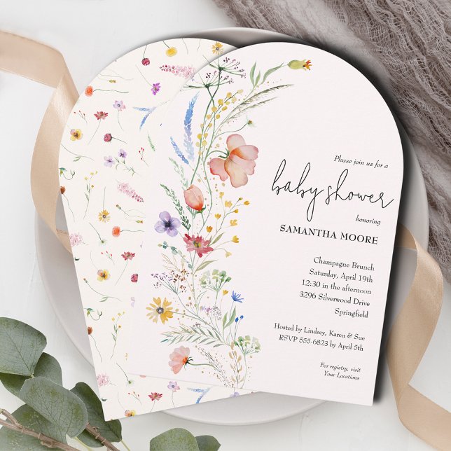Wildblumen auf der Spitze des ElfenbeinBaby-Duschb Einladung (Wildflowers ivory baby  shower arch-top invitations - INSTANT DOWNLOAD and or PRINTED or both! )