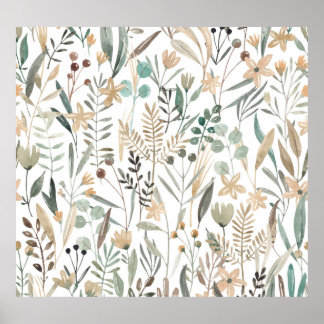 Wildblumen auf der Weide: Aquarellenkarm. Poster