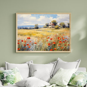Wildblumen auf einem ländlichen Feld im rustikalen Poster