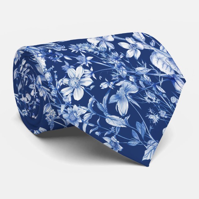 Wildblumen auf französisch blauem Schlips Krawatte (Gerollt)