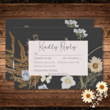 Wildblumen auf Holzkohle Hochzeit drei Abendessen