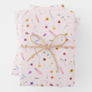 Wildblumen auf rosa geschenkpapier set