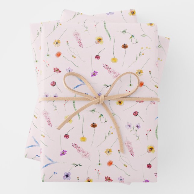 Wildblumen auf rosa geschenkpapier set (Beispiel)