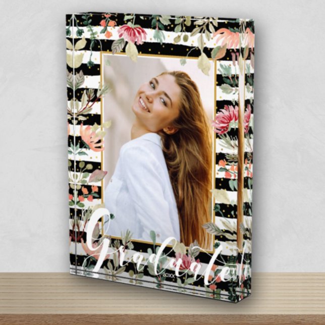 Wildblumen auf Schwarz-weißen Streifen Graduate Fotoblock (Von Creator hochgeladen)