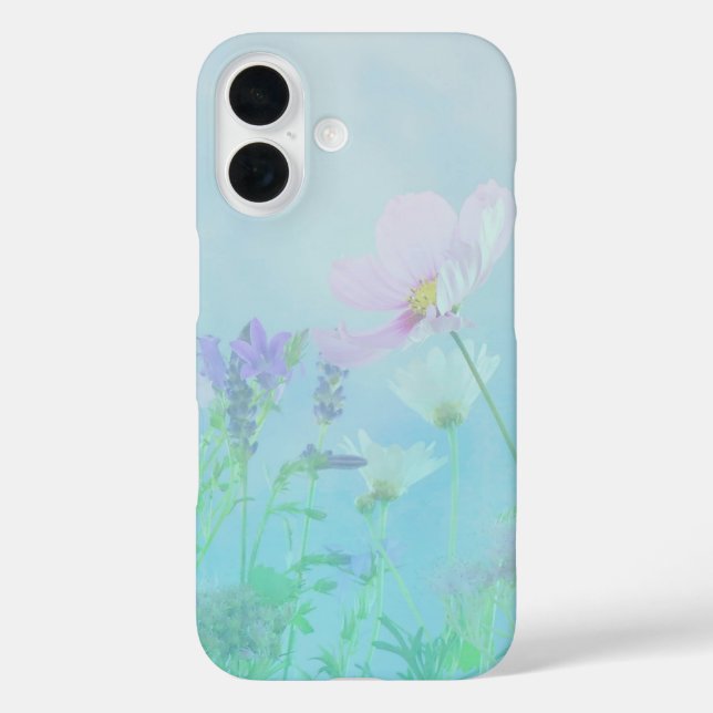 Wildblumen auf Soft Blue Floral iPhone Case (Rückseite)