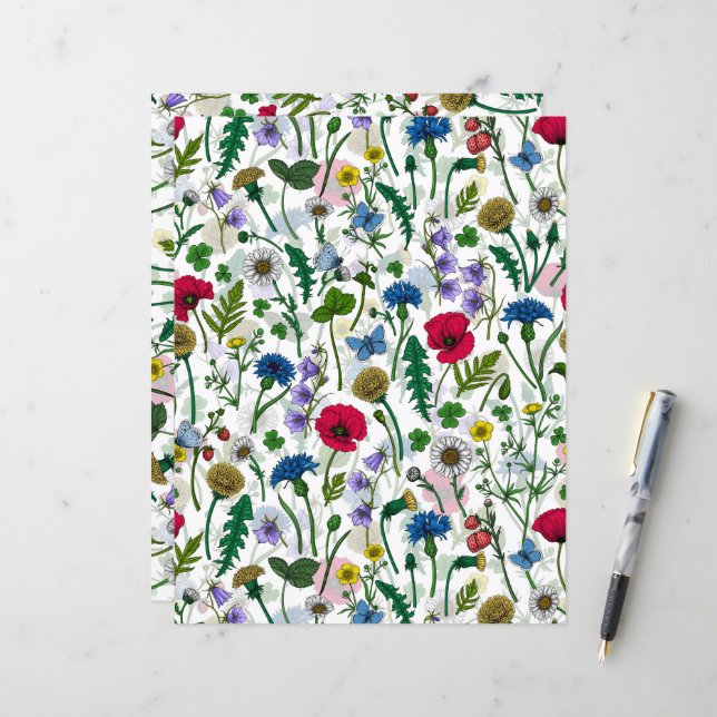 Wildblumen auf weißlich (Vorderseite/Rückseite Beispiel)