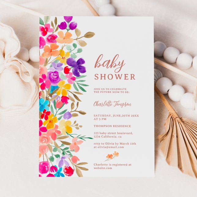Wildblumen aus gestrichenem Garten Wiese Babydusch Einladung (Painted garden wildflowers meadow baby shower invitation)