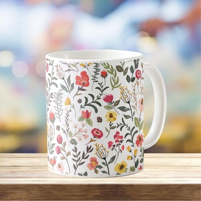 Wildblumen aus Wäldern mit Thickhütten, Blumenmust Kaffeetasse (Von Creator hochgeladen)