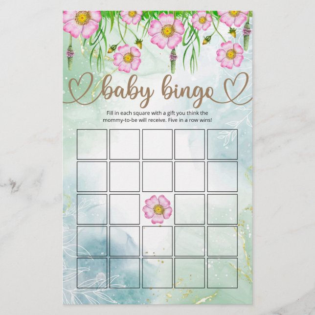 Wildblumen Baby in Bloom Baby Dusche Bingo Spiel (Vorderseite)