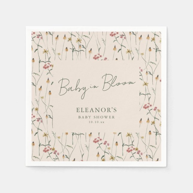 Wildblumen-Baby-in-Bloom-Boho-Florales Babyshower Serviette (Vorderseite)